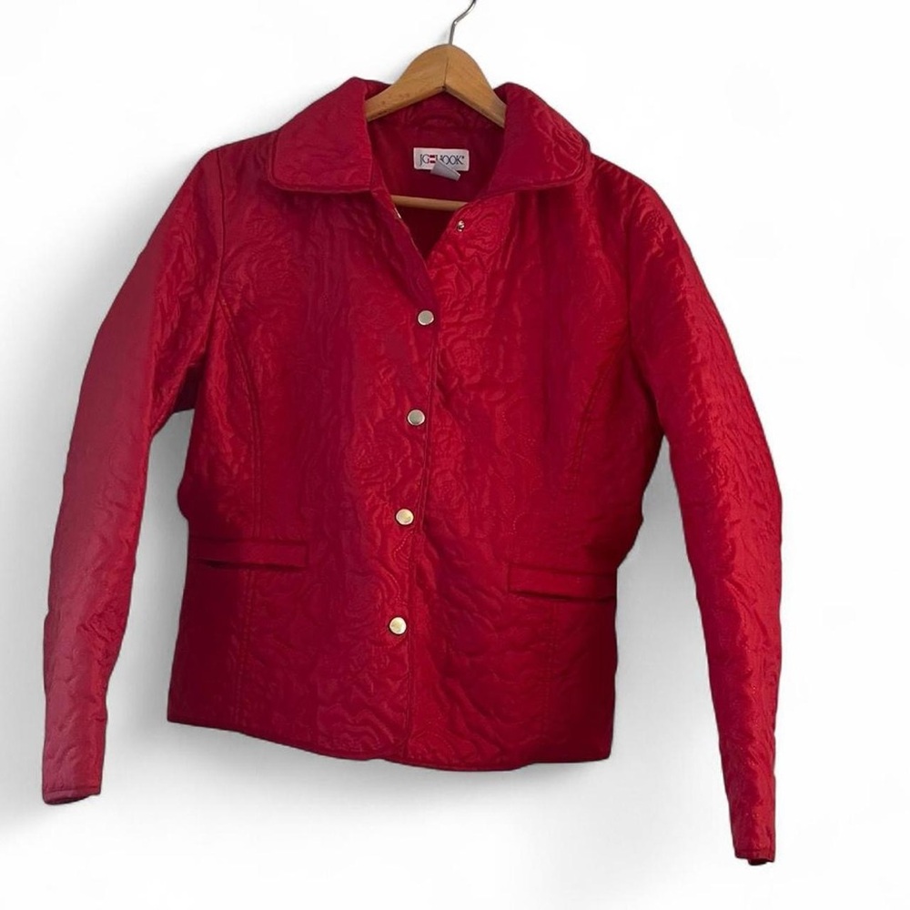 JG Hook Women's S Vintage 80s Red Rose Floral Quilted Snap Spring Fall Jacket